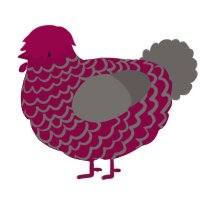 A maroon and grey chicken with a lace pattern