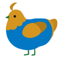 A sapphire and ochre chicken with a head pattern