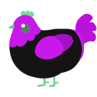 A black and amethyst chicken with a head pattern