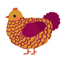 A orange and maroon chicken with a lace pattern