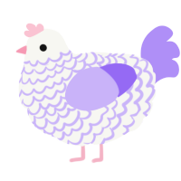 A white and lilac chicken with a lace pattern