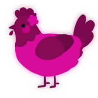 A fuchsia and wine chicken with a head pattern