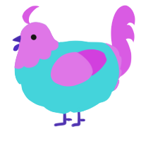 A aqua and orchid chicken with a head pattern