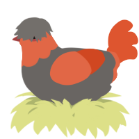 A grey and vermilion chicken with a head pattern
