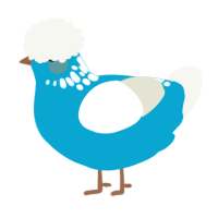 A cerulean and white chicken with a neck-speckle pattern