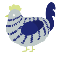 A silver and navy chicken with a bar pattern