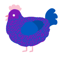 A violet and ultramarine chicken with a double-lace pattern