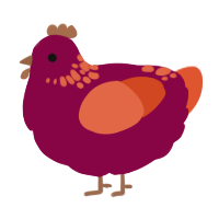 A maroon and vermilion chicken with a neck-speckle pattern
