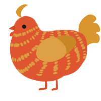 A vermilion and orange chicken with a bar pattern
