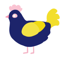 A navy and yellow chicken