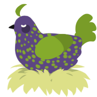 A overcast and chartreuse chicken with a speckle pattern