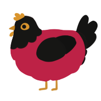 A crimson and black chicken with a head pattern