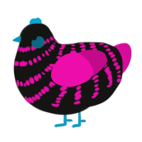 A black and fuchsia chicken with a bar pattern