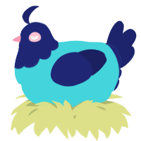 A aqua and navy chicken with a head pattern
