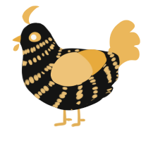 A black and honey chicken with a bar pattern
