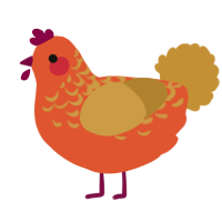 A vermilion and gold chicken with a half-lace pattern