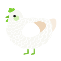 A white and cream chicken with a lace pattern