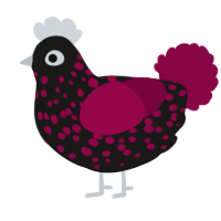 A sable and maroon chicken with a speckle pattern