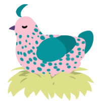 A rose and teal chicken with a speckle pattern