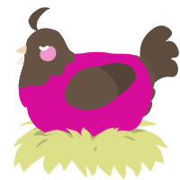 A fuchsia and bark chicken with a head pattern