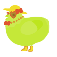 A lime chicken with a head pattern