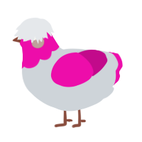 A mist and fuchsia chicken with a head pattern