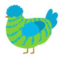 A grass and cerulean chicken with a bar pattern