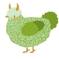 A gluppy and chartreuse chicken with a double-lace pattern