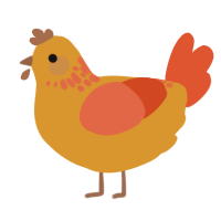 A orange and vermilion chicken with a neck-speckle pattern