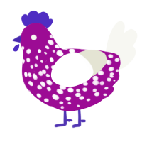 A plum and white chicken with a speckle pattern