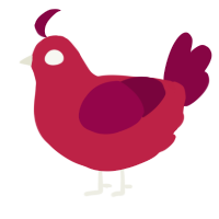 A crimson and maroon chicken