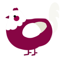 A maroon and white chicken with a head pattern