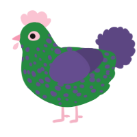 A viridian and overcast chicken with a speckle pattern