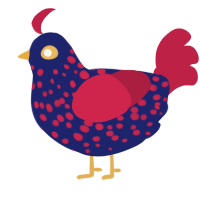A navy and crimson chicken with a speckle pattern