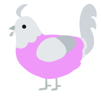 A lavender and mist chicken with a head pattern