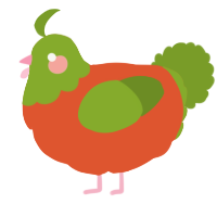 A vermilion and chartreuse chicken with a head pattern