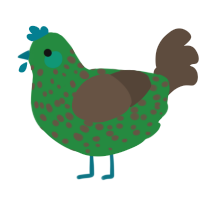 A viridian and bark chicken with a speckle pattern