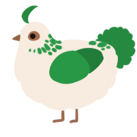 A cream and viridian chicken with a neck-speckle pattern