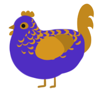 A indigo and ochre chicken with a half-lace pattern
