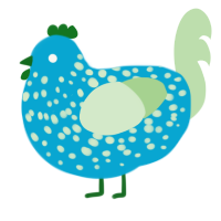 A cerulean and gluppy chicken with a speckle pattern