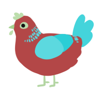 A red and aqua chicken with a neck-band pattern