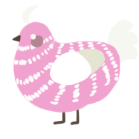 A pink and white chicken with a bar pattern