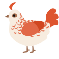 A cream and vermilion chicken with a half-lace pattern