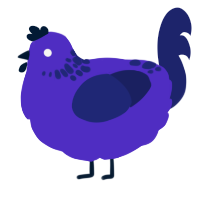 A indigo and navy chicken with a neck-speckle pattern