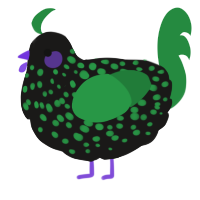 A sable and viridian chicken with a speckle pattern