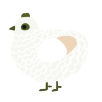 A white and cream chicken with a lace pattern