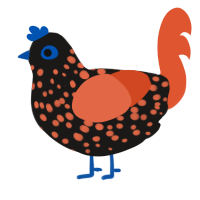 A sable and vermilion chicken with a speckle pattern