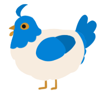 A cream and sapphire chicken with a head pattern