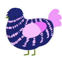 A navy and lavender chicken with a bar pattern