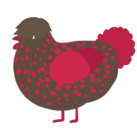 A bark and crimson chicken with a speckle pattern